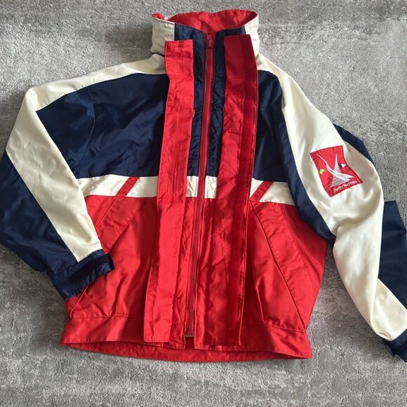 Helly Hansen Sailing Ski Jacket Men Small 46-48 Chest Hidden Hood Red White Blue - Picture 4 of 14